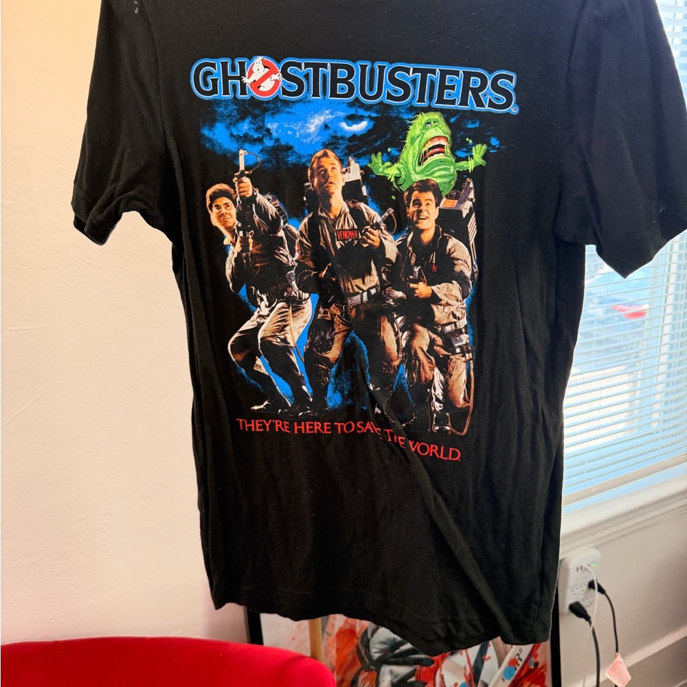 Old Navy Black Ghostbusters Graphic Tee with Blue and Green Print